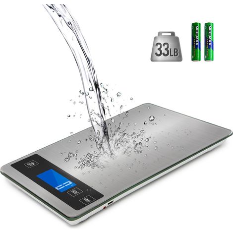 Elektronische Küchenwaage, 1 G Präzise Digitale Lebensmittelwaage Aus Edelstahl, 15 Kg/33 Lb Kapazität, 23 X 16 Cm Große Plattform, Hintergrundbeleuchtetes Lcd-display, Gehärtetes Glas