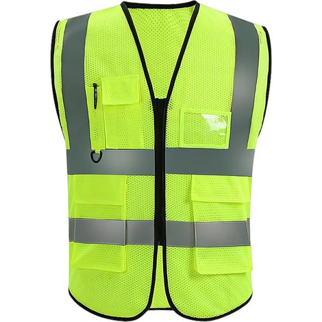 Fluoreszierende Gelbe Reflektierende Sicherheitsweste Mit Taschen, Ärmellos Für Nachtlauf, Radfahren, Einheitsgröße