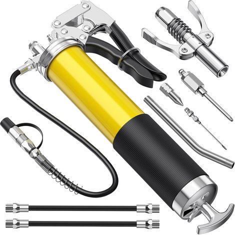 Gelbe Fettpumpe Für Schmierstoffgeber, 8000 Psi Einhand-fettpumpengriff, Schwerer Stab Mit Fettpumpenspitze, Flexibler Schlauch Und Metallrohr, Fettpumpe Für 400-g-kartuschen