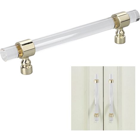 Griff Aus Transparentem Acrylkristall – B01277s – Einfache Installation Für Schränke, Kommoden, Kommoden – 96 Mm Abstand – Gold