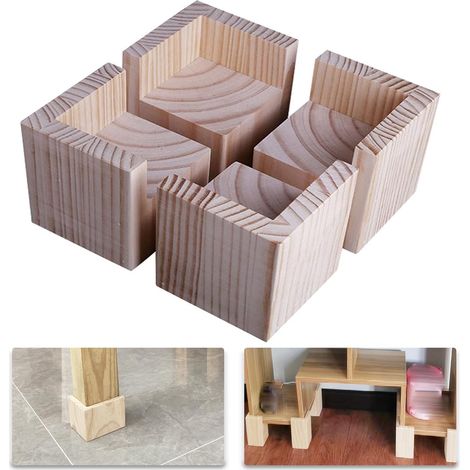 Set Mit 4 Möbelerhöhungen Aus Holz, Bürobetterhöhung, Möbelhebefüße, Füße Hoch Für Bett, Schreibtisch, Tisch (5 X 5 X 10 Cm)