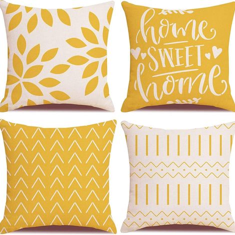 Set Mit 4 Quadratischen Kissenbezügen Für Außenbereich, Terrasse, Garten, Wohnzimmer, Sofa, Dekoration Im Bauernhausstil, Gelb, 45 X 45 Cm