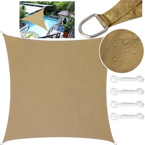 Sonnensegel, Rechteckig, Dreieckig, Pes-polyester, Sonnensegel, Wasserdicht, Uv-schutz, Mit Befestigungsseil (2 X 2 M, Sand)