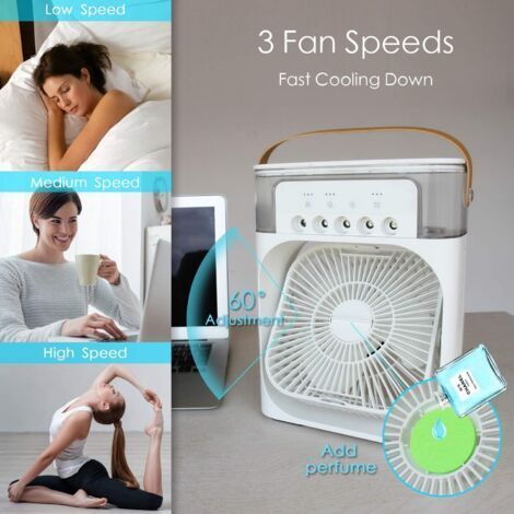 Tragbarer Ventilator, 4-in-1-luftkühler, Tragbare Mini-klimaanlage Mit 600 Ml Fassungsvermögen, Verfügt Über 3 Ventilatorgeschwindigkeiten, 3 Sprühmodi, 7 Nachtlichtmodi Und Einstellbaren Timer