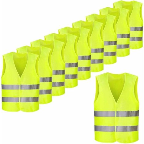 Ymyny Packung Mit 10 Reflektierenden Fluoreszierenden Gelben Sicherheitswesten, Hohe Sichtbarkeit Für Radfahrer, Fahrer, Läufer, Müllsammler Usw., 7046 Cm, Ce-norm, Knitterfrei Und Waschbar