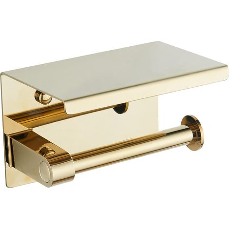 Wand-toilettenpapierhalter Aus Goldfarbenem Edelstahl 304, Mit Ablage, Für Badezimmer.