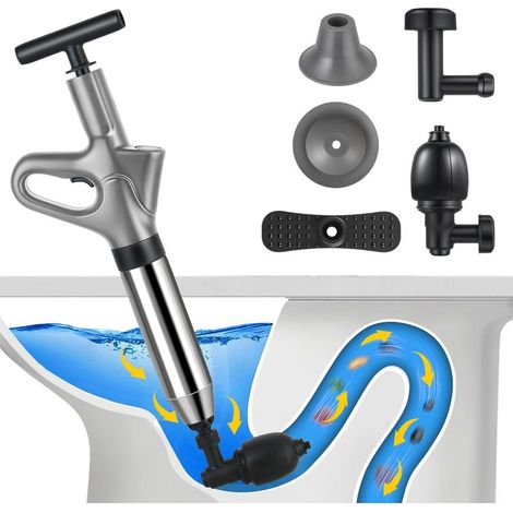 Leistungsstarker Wc-reiniger Mit Barometer – 4-pumpen-saugnapf – Für Waschbecken, Bodenabläufe Und Toiletten – Grau