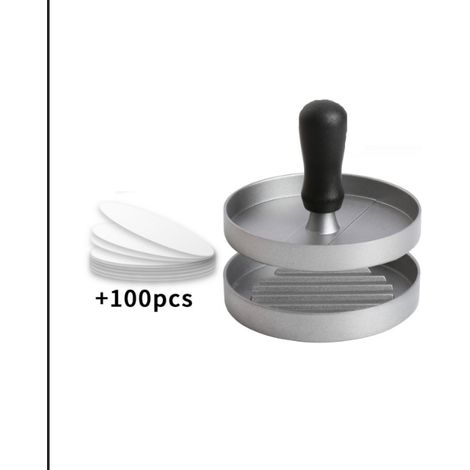 1 Pc-burgerpresse, Aluminium-hacksteakform, Antihaftbeschichtung + 100 Blatt Papier, Küchenutensilien Für Die Zubereitung Köstlicher Hamburger, Pastetchen Und Grillgerichte, Silber