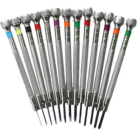 13-teiliges Präzisions-schraubendreher-set Für Uhren – Länge 100 Mm – Robustes Metall – Rutschfester Griff – Farbcodierte Kappen – 13-tlg