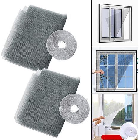 2 Stück Fenster-moskitonetz, Mit 2 Selbstklebenden Bändern, 150 X 180 Cm Selbstklebendes Moskitonetz, Schneidbares Fenster-moskitonetz (grau)