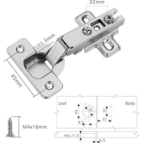 2-teiliges Möbelscharnier – Kaltgewalzter Stahl – Öffnungswinkel 110° – 3d Verstellbar – Gehäusedurchmesser 35 Mm – Tiefe 11,5 Mm
