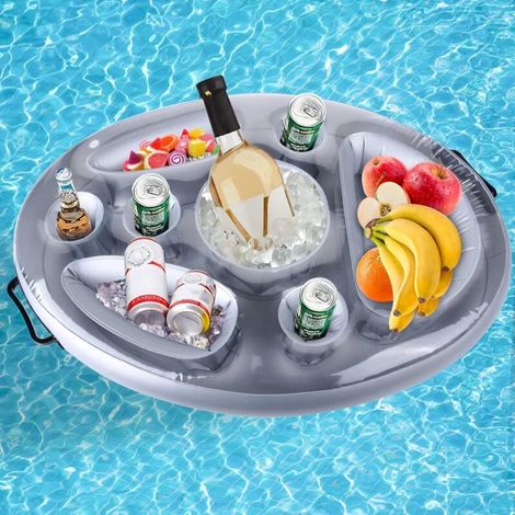 Aufblasbarer Getränkehalter, Schwimmende Bar, Biersaft-getränketablett, Obstsalat-buffetheber, Großes Fassungsvermögen, Für Sommer-pool, Strand, Pool, Party, Spa Im Freien (silber)