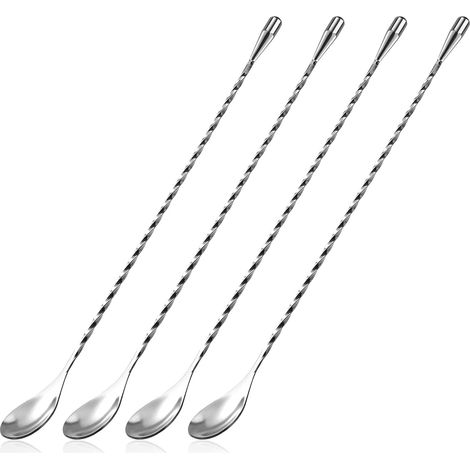 Cocktaillöffel Aus Edelstahl Mit Langem Griff, Barlöffel, Rührlöffel, Spiralmuster, Professionelle Cocktailrührer, 30 Cm, 4 Stück (silber)