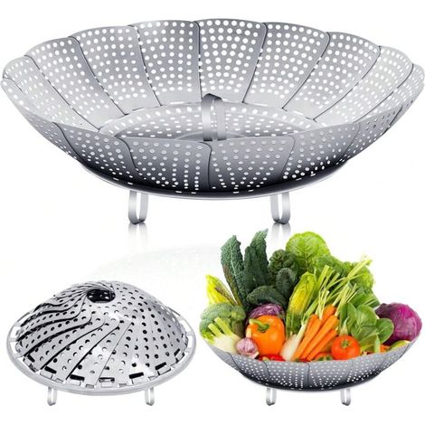 Dampfgarer Aus Edelstahl, 29 Cm, Faltbar, Verstellbarer Dampfgarkorb, Dampfgarkorb Mit Rutschfesten Füßen, Geeignet Für Alle Arten Von Kochen, Familienessen, Küchenbedarf