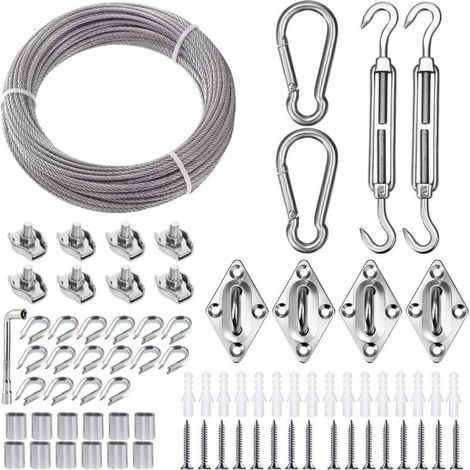 Edelstahl-hängeseil-set, 15 M/3 Mm Beschichtetes Edelstahlkabel Mit Spannern, Set Mit M5-spannkabel Für Kletterpflanzen, Wäscheleine, Aufgehängtes Sonnensegel