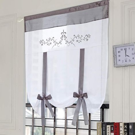 Einzelrollo, Grau, 60x140 Cm, Mit Besticktem Tüllvorhang, Polyesterstoff, Geeignet Für Schlafzimmer, Küche, Bad, Wohnzimmer, Balkon.