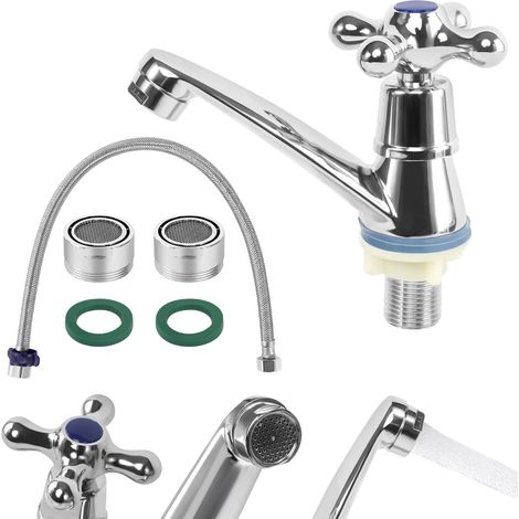 Einzelner Kaltwasser-wasserhahn, Kaltwasser-wasserhahn, Badezimmer, Kaltwasser-wasserhahn Mit Filter Und Doppeltem Kaltwasser-schlauch, Wasserhähne Für Badezimmer, Waschbecken, Küche, Waschbecken
