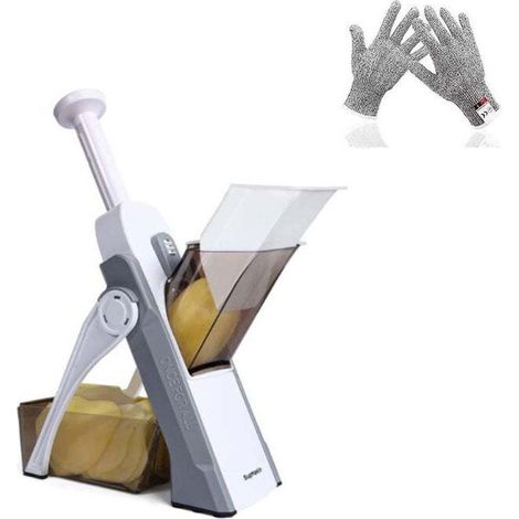 Küchen-mandolinen-sicherheitshobel, Manueller Multifunktions-gemüseschneider, Edelstahlklinge, Julienne, Würfel, Kartoffel-pommes-karottenschneider, Euroshopping – Grau