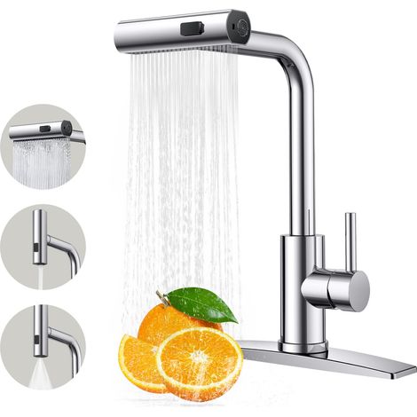 Küchenarmatur, Küchenarmaturen Mit Herausziehbarer Brause, Küchenarmatur Aus Edelstahl, 3-in-1-funktion