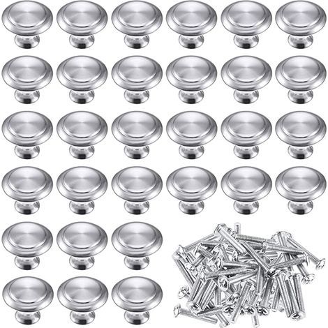 Küchentürknauf Aus Edelstahl, Gebürsteter Edelstahl, Schubladenknauf, Gebürsteter Edelstahl, Möbelknauf, 30 Stück, Silberner Einloch-schubladenknauf Mit Schrauben Für Küchenschränke, Kommoden, Schubla