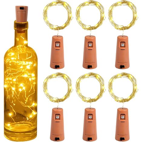Led-lichterkette, 2 M, 20 Leds, Lichtbox, Led-flaschendeckel-licht, Wasserdicht, Flexibel, Silberdraht, Dekoration Für Party, Hochzeit (6 Stück, Warmweiß)