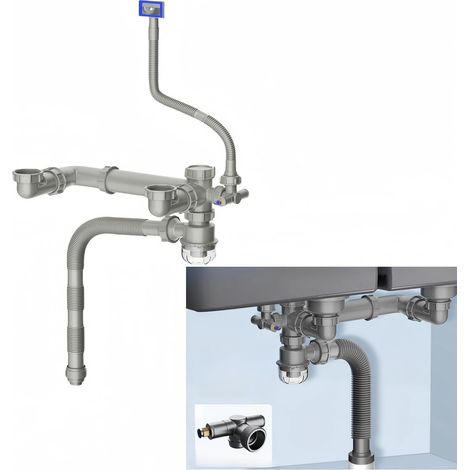 Platzsparendes Doppel-abfluss-set Für Spülbecken, Flexibles Und Erweiterbares Abfluss-set Für Küchenspüle, P-siphon Mit 4-wege-einstelladapter