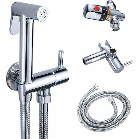 Rhg Duschset Wc-thermostatmischer Handbrause Mit Handbrause Für Intimhygiene, Verbrühschutz Aus Verchromtem Messing, Wc-bidet, Handbrause, Bidet