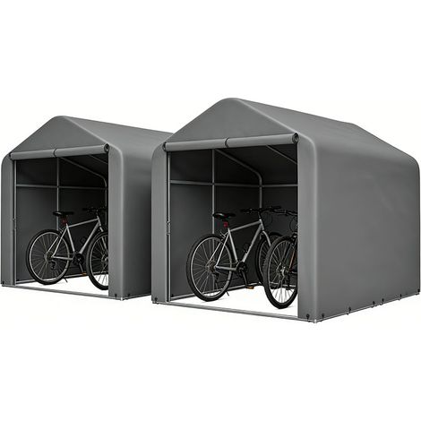 Set Mit 2 Wasserdichten Pe-fahrradunterständen 160 X 220 X 165 Cm – Tragbare Garage Für Den Garten – Grau