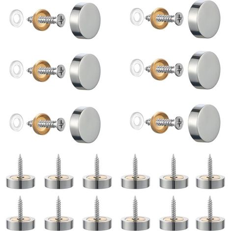 Set Mit 20 Schrauben Mit Silbernen Zierkappen 14 Mm Für Spiegel, Tische, Schränke, Glasplatten Und Platten – Designer-wandbefestigungen