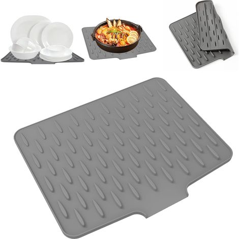 Silikon-spülbecken-organizer, Silikon-geschirr-abtropfmatte, Saugfähige Küchen-geschirrmatte, Abtropfmatte Für Küchenspüle, Hitzebeständig Und Rutschfest (grau)