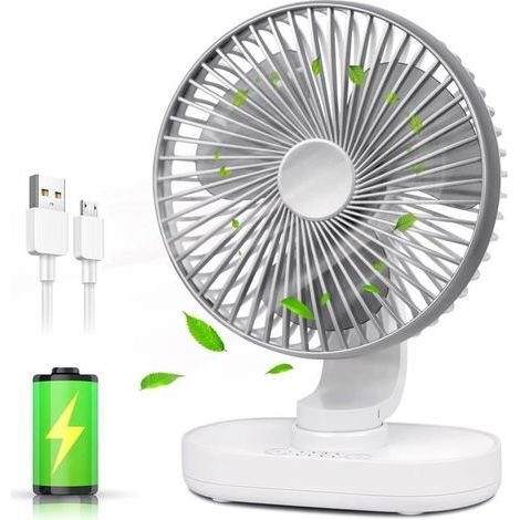 Tragbarer Tischventilator – Grau – 4000 Mah – Usb Wiederaufladbar – 4 Geschwindigkeiten – 120° Oszillation