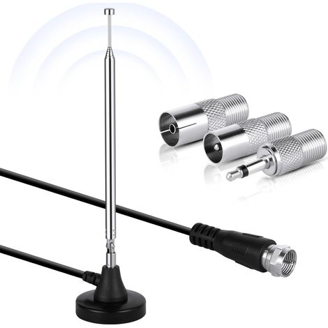 Ukw-dab-radioantenne, 75-ohm-ukw-teleskopantenne Für Den Innenbereich Mit 3 Adaptern, Mit Magnetfuß Und 3 M Verlängerungskabel, 180-grad-drehung, Heimkino Für Stereo-radioempfang