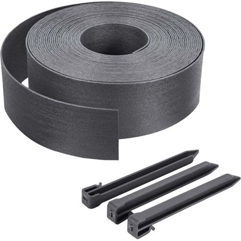 Vounot – 20 M Flexible Garteneinfassung Aus Recyceltem Pe – 12 Pfähle À 24 Cm – Höhe 8 Cm – Witterungsbeständig – Graue Farbe