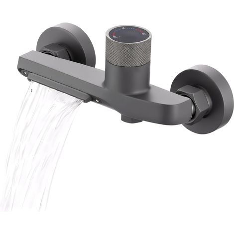 Wasserfall-duschmischer Mit 2 Ausgängen, Grauer Badewannenmischer Mit Wasserfallausgang, Badewannenarmatur Mit Einstellbarer Temperatur, Für Die Duschinstallation Im Badezimmer
