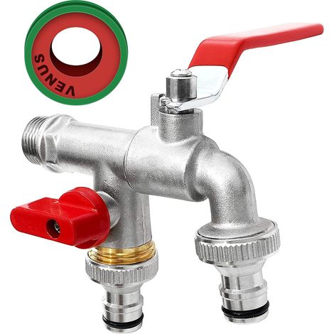 Ymyny Doppel-gartenwasserhahn, Messing-wasserhahn, Premium-doppel-wasserhahn, 3/4 Zoll Bsp Messing, Rost- Und Frostschutzmittel + 2 X Kostenlose Schlauchanschlüsse, Garten, Waschmaschine