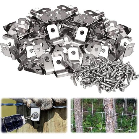 Zaunklammern, Drahtzaunklammern, 100 Stück, Montageklammern Für Landwirtschaftliche Zäune, Edelstahl-schraubdrahtklemmen Mit Schraube Für An Holz, Metall Und Vinylzaun Geschweißte Drähte