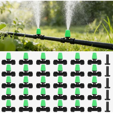 (grün) 30 Stück Push-to-fit-tropfbewässerungs-sprühstrahler, Einstellbarer Wasserfluss-zerstäubungsmund Mit 4 Endkappen, Für 1/4-zoll-schläuche.