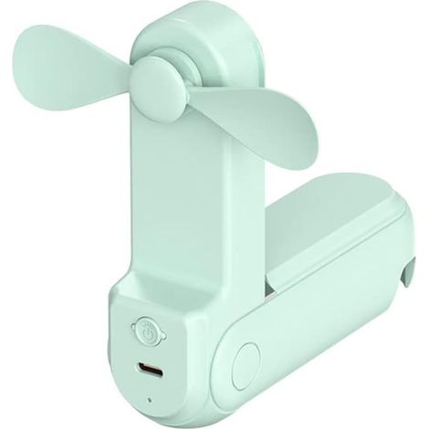 (grün)mini-usb-ventilator – Tragbar – Batteriebetrieben – Wiederaufladbar – Faltbar – Mit Taschenlampe – Standfunktion
