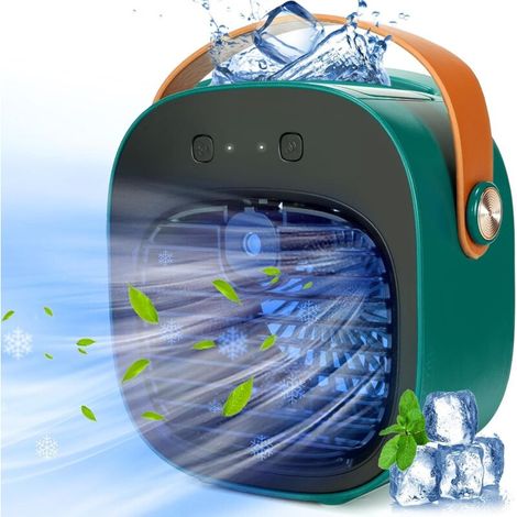 (grün) Tragbare Mini-klimaanlage, 4000 Mah, Wiederaufladbar, 3 Windgeschwindigkeiten, Leiser Kleiner Persönlicher Schreibtischventilator Für Schlafzimmer, Auto, Zuhause, Camping, Reisen Und Büro