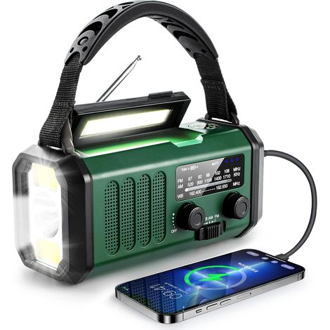 10.000 Mah Kurbel-notfallradio, Noaa-wetterradio Mit Am/fm-radio Und Solar, Wiederaufladbarer Batterie, Taschenlampe Und Leselicht, Sos-alarm, Kompass, Telefonladegerät