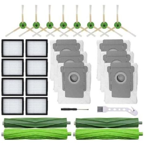 24 Ersatzteile Für Irobot Roomba I7 I7+ I3 I3+ I4 I4+ I5 I5+ I6 I6+ I8 I8+ E5 E6 E7 Roboterstaubsauger: 2 Gummiwalzen, 8 Filter, 8 Seitenbürsten Und 6 Staubsaugerbeutel.