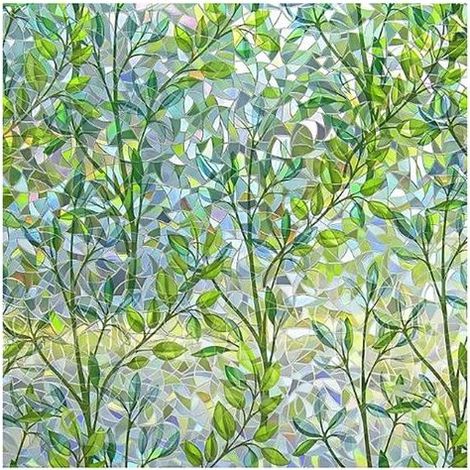 30 X 200 Cm Sichtschutz-fensterfolie, Regenbogen-effekt, Elektrostatisches Glas, Grünes Blattmuster, Anti-uv, Nicht Klebend, Sichtschutz, Dekorativer Fenster-buntglas-aufkleber Für Schlafzimmer, Küche