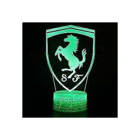 3d-schreibtischlampe Mit Ferrari-luxusauto-logo – 7-farben-led-sockel, Usb- Oder Batteriebetrieben, Touch-steuerung, Rotierendes Ausblenden Oder Fester Farbmodus.