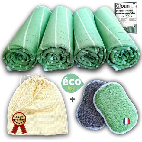 Premium 7-teiliges Set – Bambus-mikrofasertücher, Wäschebeutel, Waschbare Schwämme