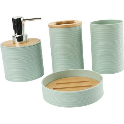 4-teiliges Badezimmer-zubehör-set, Komplettes Badezimmer-zubehör-set, Badezimmer-dekoration, Zahnbürstenhalter, Becher, Grün