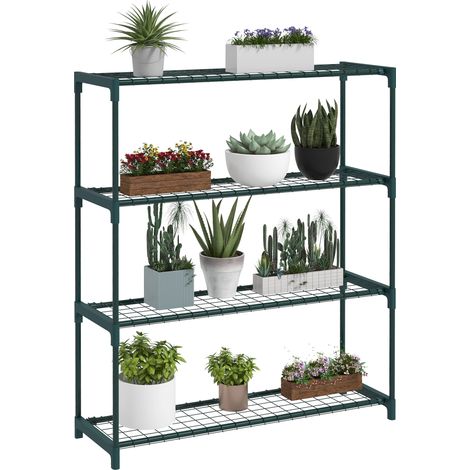 Blumenregal, Pflanzenhalter, Unterstützt 4 Ebenen, Innen Und Außen Aus Stahl, Abm. 89l X 28b X 107h Cm, Grün