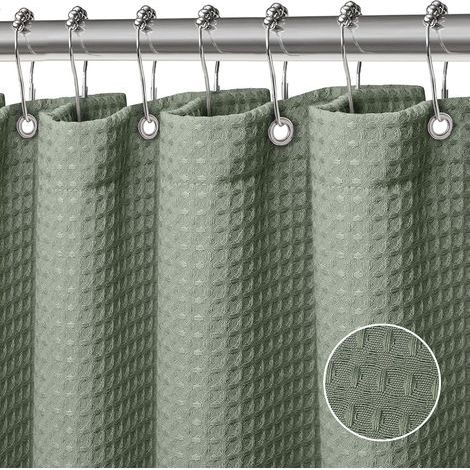 Duschvorhang, Badvorhänge, Polyestergewebe, Maschinenwaschbarer Badezimmervorhang Mit 12 Kunststoffhaken, Wasserdichter Badezimmervorhang, 180 X 180 Cm (grün)