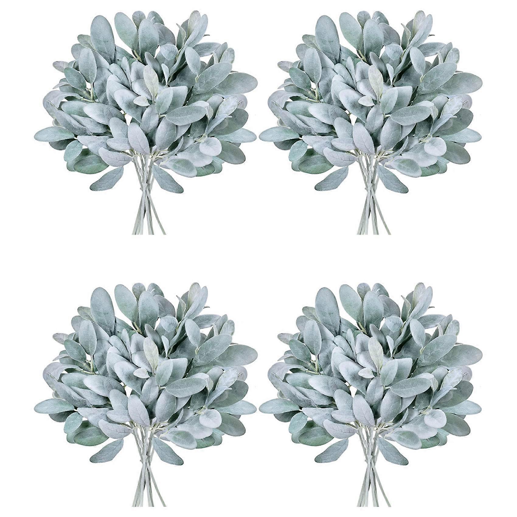 32 Tiges De Feuilles D'Oreilles D'Agneau Artificielles Floquées, Branches Et Décorations Végétales Pour Vases, Bouquets Et Couronnes