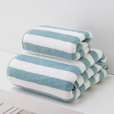 Saugfähiges Bade-/strandtuch Für Erwachsene (75 X 35 Cm): Matcha-streifen-design, Auch Für Das Gesicht Geeignet (grün)