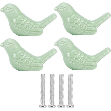 Set Mit 4 Vogelgriffen Aus Keramik Für Türen, Schubladen Und Schränke (möbelzubehör, Grün)